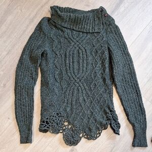 Anthropologie Moth Moss Green Cable Knit Cowl Sweater